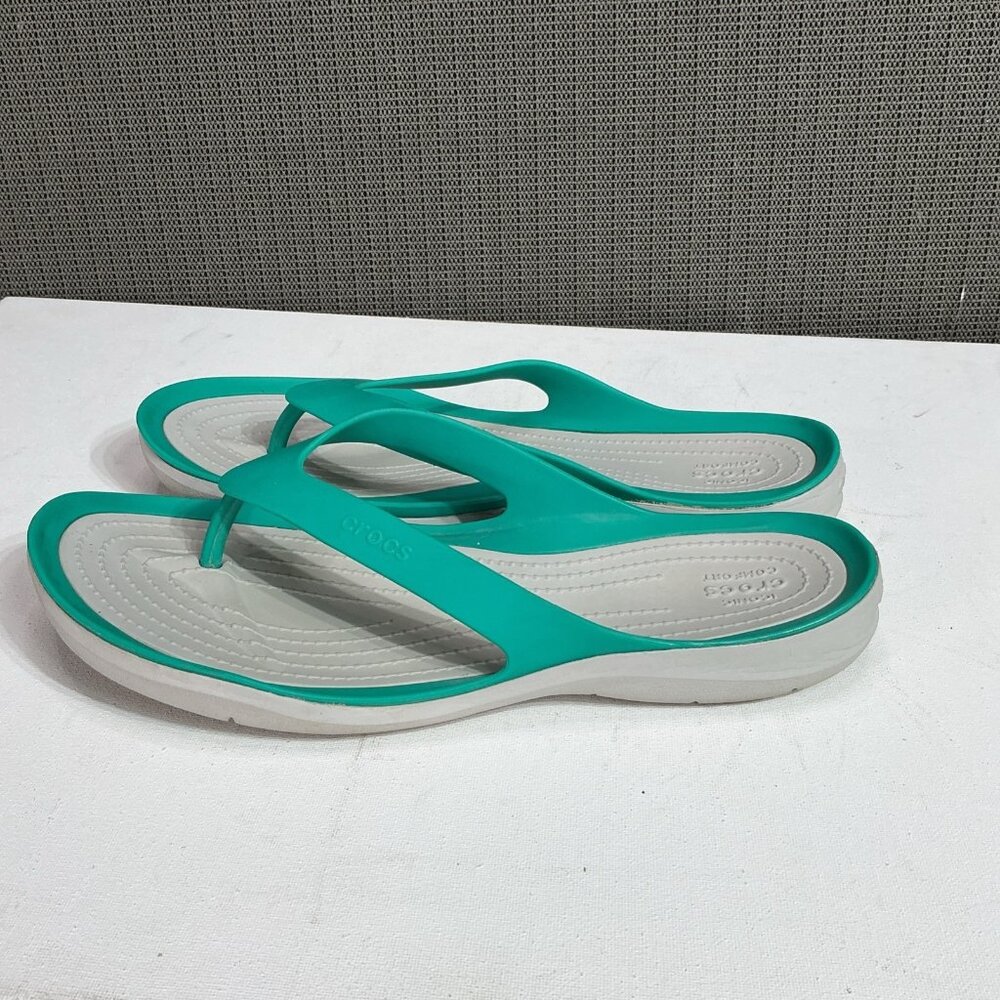 Crocs Casual Slip On Flip Flop Sandal Women's Size 11W Teal Green